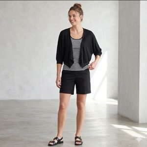 DKNY Black Light Knit Dolman Sleeve Open Knit Crop Shrug Cardigan PS